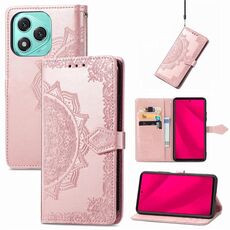 Custodia in pelle goffrata con motivo mandala a fiori per Honor 400 Lite (oro rosa)