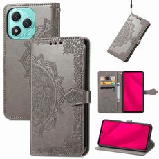 Custodia per telefono in pelle goffrata con motivo mandala per Honor 400 Lite (grigio)