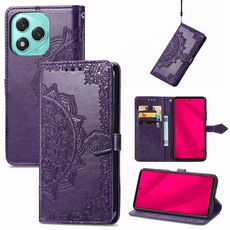 Custodia per telefono in pelle goffrata con motivo mandala a fiori per Honor 400 Lite (viola)