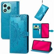 Custodia in pelle goffrata con motivo mandala a fiori per Honor 400 Lite (blu)