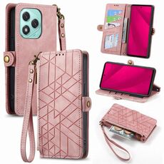Custodia per telefono in pelle con fibbia laterale con cerniera geometrica per Honor 400 Lite (rosa)