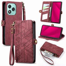 Custodia per telefono in pelle con fibbia laterale con cerniera geometrica per Honor 400 Lite (rosso)