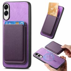 Per Samsung Galaxy S25 Edge 5G Retro Magsafe Card Bag PU Cover posteriore Custodia per telefono (viola)