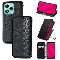 Custodia per telefono in pelle magnetica pressata a griglia cubica per Honor 400 Lite (nera)