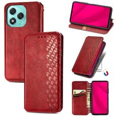 Custodia per telefono in pelle magnetica pressata a griglia cubica per Honor 400 Lite (rosso)