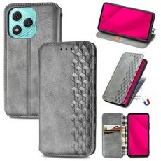 Custodia per telefono in pelle magnetica pressata a griglia cubica per Honor 400 Lite (grigio)