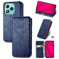Custodia per telefono in pelle magnetica pressata a griglia cubica per Honor 400 Lite (blu)