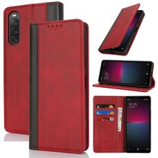 Per Sony Xperia 10 VI Custodia per telefono in pelle con cuciture colorate e texture di vitello (rosso nero)