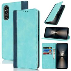 Per Sony Xperia 1 VI Custodia per telefono in pelle con cuciture colorate e texture di vitello (blu chiaro blu scuro)