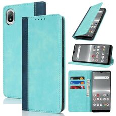 Per Sony Xperia Ace III Custodia per telefono in pelle con cuciture colorate e texture in vitello (blu chiaro blu scuro)