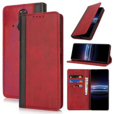 Per Sony Xperia Pro-I Custodia per telefono in pelle con cuciture colorate e texture in vitello (rosso nero)