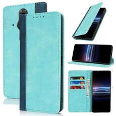Per Sony Xperia Pro-I Custodia per telefono in pelle con cuciture colorate e texture in vitello (blu chiaro blu scuro)