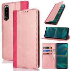 Per Sony Xperia 5 III Custodia per telefono in pelle con cuciture colorate e texture di vitello (oro rosa rosso)