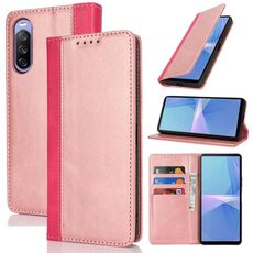 Per Sony Xperia 10 III Custodia per telefono in pelle con cuciture colorate e texture di vitello (oro rosa rosso)