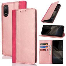Per Sony Xperia Ace II / L5 Custodia per telefono in pelle con cuciture colorate con texture di vitello (oro rosa rosso)
