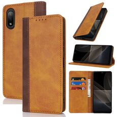Per Sony Xperia Ace II / L5 Custodia per telefono in pelle con cuciture colorate con texture di vitello (giallo marrone)