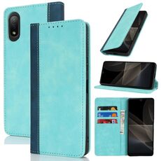 Per Sony Xperia Ace II / L5 Custodia per telefono in pelle con cuciture colorate e texture di vitello (blu chiaro blu scuro)