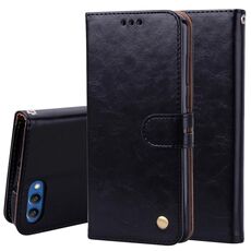 Custodia Flip orizzontale in pelle con struttura a cera d'olio stile business per Huawei Honor 10, con supporto, slot per schede e portafoglio (nero)