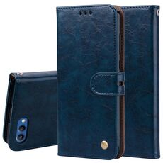 Custodia Flip orizzontale in pelle stile business con struttura in cera d'olio per Huawei Honor 10, con supporto, slot per schede e portafoglio (blu)