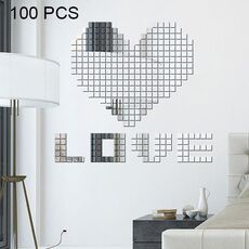 100 PCS Quadrato Cristallo Mosaico Specchio Acrilico Adesivi Murali Stereo Sfondo Creativo Adesivo da Parete Soggiorno Casa, Dimensioni: 4 * 4 cm (Argento)