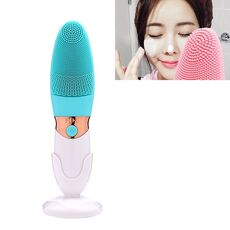 CNaier AE-618 Detergente per il viso elettrico per la cura della pelle del viso con onde acustiche in silicone alimentato a batteria (blu)