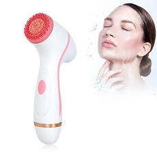 CNaier AE-868 Detergente per il viso elettrico per la cura della pelle del viso con vibrazione ad ultrasuoni in silicone alimentato a batteria (rosa)