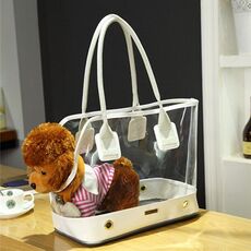 DODOPET Borsa a tracolla per borsa da trasporto per animali domestici trasparente per gatti, moda portatile, da esterno, dimensioni: 36 x 20 x 30 cm (bianco)