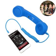 Ricevitore del telefono cellulare anti-radiazioni per telefono cellulare retrò da 3,5 mm con microfono (blu)