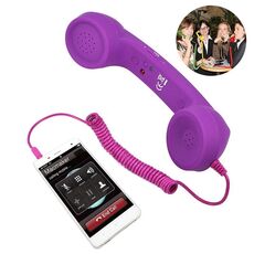 Ricevitore del telefono cellulare anti-radiazioni per telefono cellulare retrò da 3,5 mm con microfono (viola)
