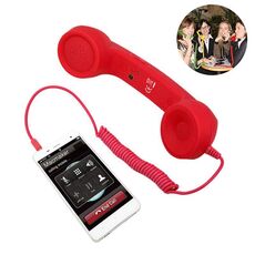 Ricevitore del telefono cellulare anti-radiazioni per telefono cellulare retrò da 3,5 mm con microfono (rosso)
