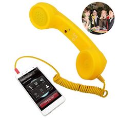 Ricevitore del telefono cellulare anti-radiazioni per telefono cellulare retrò da 3,5 mm con microfono (giallo)