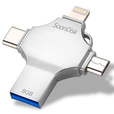 4 in 1 8 GB USB 3.0 + 8 pin + Mirco USB + USB-C / Type-C Flash Drive a doppio uso con funzione OTG