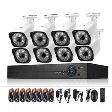 A8B3 / Kit Sistema DVR di sorveglianza 8CH 1080N e telecamera bullet HD 720P 1.0MP resistente alle intemperie, supporto visione notturna a infrarossi e P2P e monitor remoto del telefono (bianco)