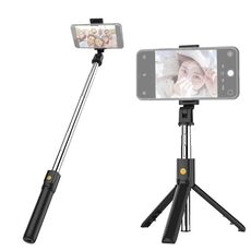 K07 Bluetooth 4.0 Telefono cellulare Bluetooth regolabile Selfie Stick Treppiede per autoscatto (nero)