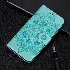 Per iPhone 11 Custodia in pelle a ribalta orizzontale con motivo a goffratura mandala, con supporto e slot per carte e portafoglio e cornice per foto e cordino (verde)