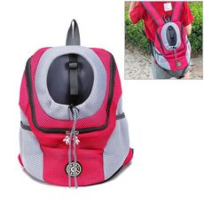 Borsa per cani da compagnia per animali domestici Borsa anteriore Borsa doppia spalla Zaino da viaggio portatile Zaino in rete Testa, taglia: S (rosa rossa)