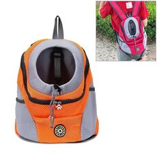 Borsa da viaggio per cani da compagnia all'aperto Borsa anteriore Doppia spalla Zaino da viaggio portatile Zaino in rete Testa, Taglia: S (Arancione)