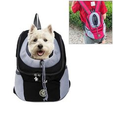 Borsa da viaggio per cani da compagnia all'aperto Borsa anteriore Doppia spalla Zaino da viaggio portatile Zaino in rete Testa, Taglia: L (Nero)
