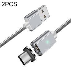 2 PCS ESSAGER Smartphone Cavo di ricarica rapido per la ricarica rapida con connettore USB-C / Type-C magnetico, lunghezza del cavo: 2m (argento)