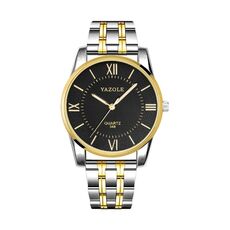 YAZOLE 348 Orologio da polso al quarzo con cinturino in acciaio da uomo, moda, punti luminosi (nero)
