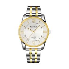 YAZOLE 348 orologio da polso al quarzo con cinturino in acciaio da uomo, moda, punti luminosi (bianco)