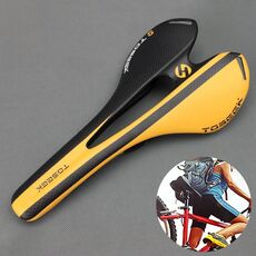 TOSEEK Sella per sella cava per bicicletta in fibra di carbonio per bici da strada, struttura 3K + estinzione (arancione)