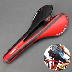 TOSEEK Sella per sella cava per bicicletta in fibra di carbonio per bici da strada, struttura 3K + estinzione (rosso)