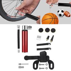 Pompa manuale in lega di alluminio per bicicletta portatile mini + toppa per pneumatici senza colla + leva per pneumatici a forma di pesce (rossa)