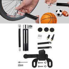 Pompa manuale in lega di alluminio per bicicletta portatile mini + toppa per pneumatici senza colla + leva per pneumatici a forma di pesce (argento)