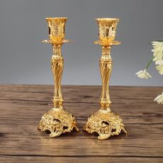 Due pezzi / set portacandele per cena a lume di candela singola zaffiro decorazione portacandele per matrimonio, dimensioni: 7,6 x 7,6 x 18,8 cm (oro)