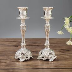 Due pezzi / set portacandele per cena a lume di candela singola zaffiro decorazione portacandele per matrimonio, dimensioni: 7,6 x 7,6 x 18,8 cm (argento)