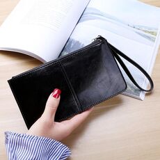 Portafoglio da donna con cerniera Portafoglio da polso multiuso con pochette lunga (nero)
