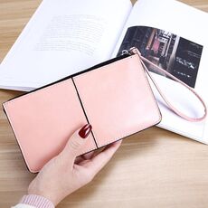 Portafoglio da donna con cerniera Portafoglio da polso con porta carte multiplo con pochette lunga (rosa)