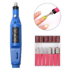 1 Set Power Professional Electric Manicure Machine Pen Pedicure Nail Lima Nail Tools 6 bit Drill Nail Drill Machine (US Blue)